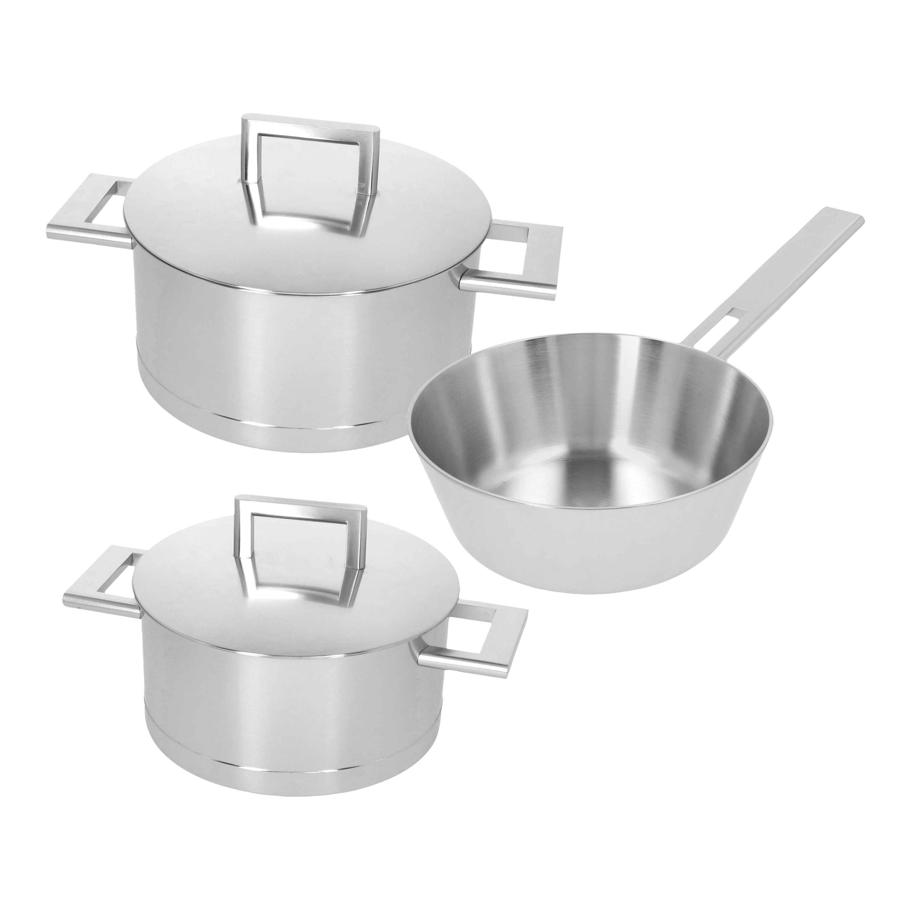Potten- en pannenset met dubbelwandig deksel, 3-delig